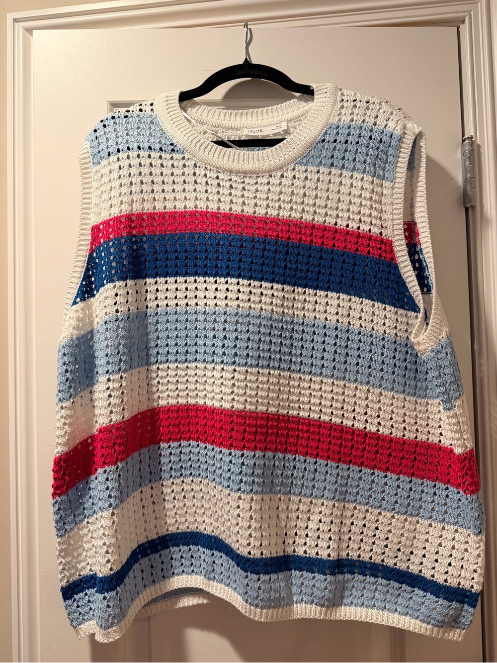 City Chic White & Light Blue Open-Knit Sweater Vest